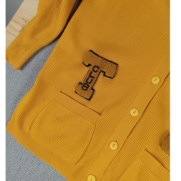 Vtg Cheerleader Cardigan Womens Large Yellow 70s High School Preppy Retro Boho - Picture 4 of 14